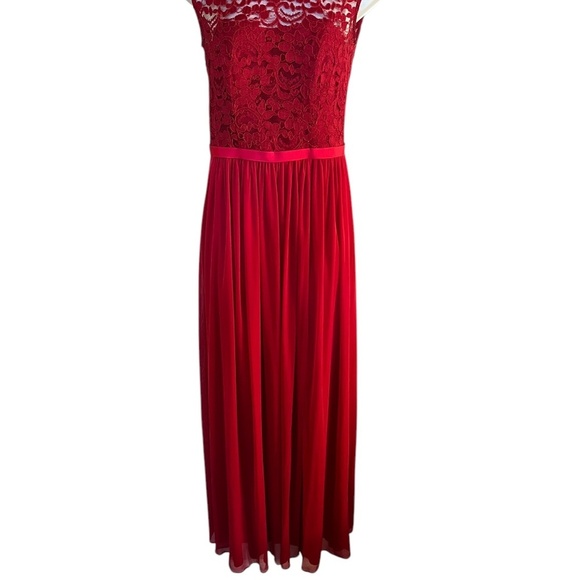 David's Bridal | Red Lace & Chiffon Cap Sleeve Dress | Bridesmaid - Picture 3 of 8